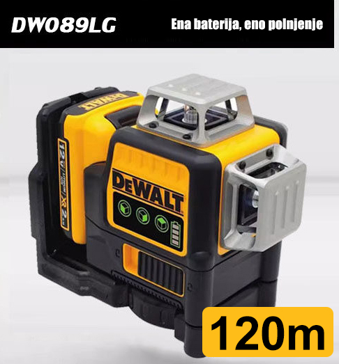 16 črtni laserski nivo, 5 načinov, šibka svetloba, močna svetloba, nadgrajena močna svetloba, zunanji način, nastavitev utripajočega načina, 48 V baterija, močna svetloba 36 ur neprekinjene uporabe, zeleni laser viden na 120 metrov pod sončno svetlobo