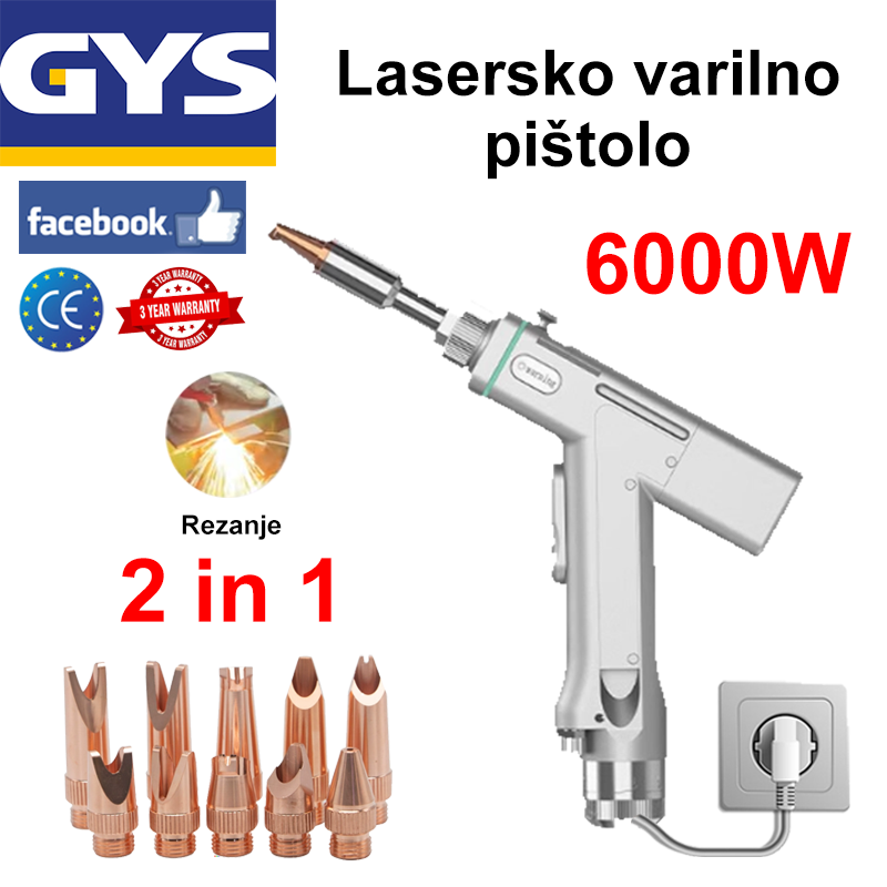 6000W večnamenska laserska varilna pištola (varjenje zlata/srebra/bakra/železa/aluminija/nerjavečega jekla), varjenje + rezanje (hitrost 10m/min, debelina 0-10mm)