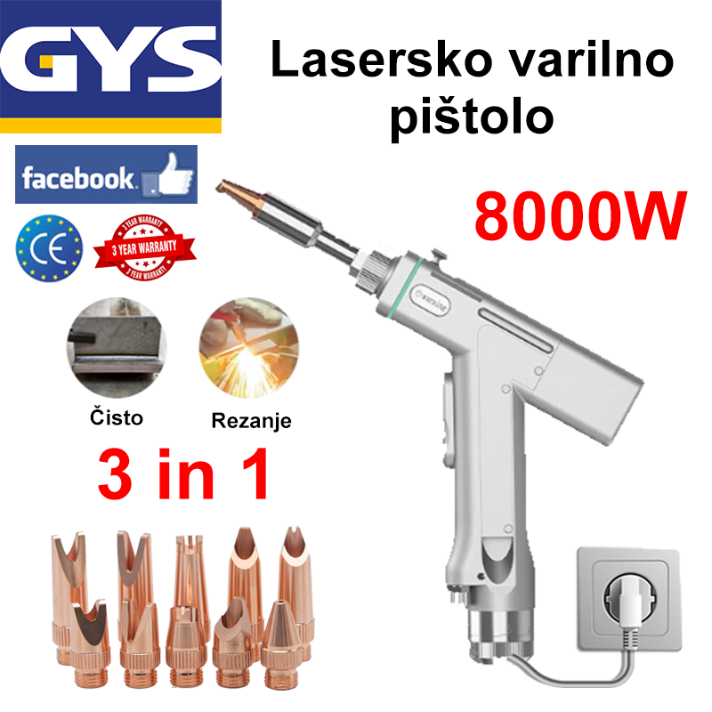 [Nova funkcija čiščenja] 8000 W večnamenska laserska varilna pištola (varjenje zlata/srebra/bakra/železa/aluminija/nerjavečega jekla), varjenje + čiščenje + rezanje (hitrost 15 m/min, debelina 0-20 mm)