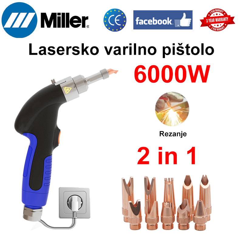 6000W večnamenska laserska varilna pištola (varjenje zlata/srebra/bakra/železa/aluminija/nerjavečega jekla), varjenje + rezanje (hitrost 10m/min, debelina 0-10mm)