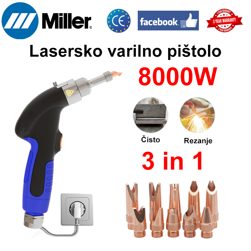 [Nova funkcija čiščenja] 8000 W večnamenska laserska varilna pištola (varjenje zlata/srebra/bakra/železa/aluminija/nerjavečega jekla), varjenje + čiščenje + rezanje (hitrost 15 m/min, debelina 0-20 mm)