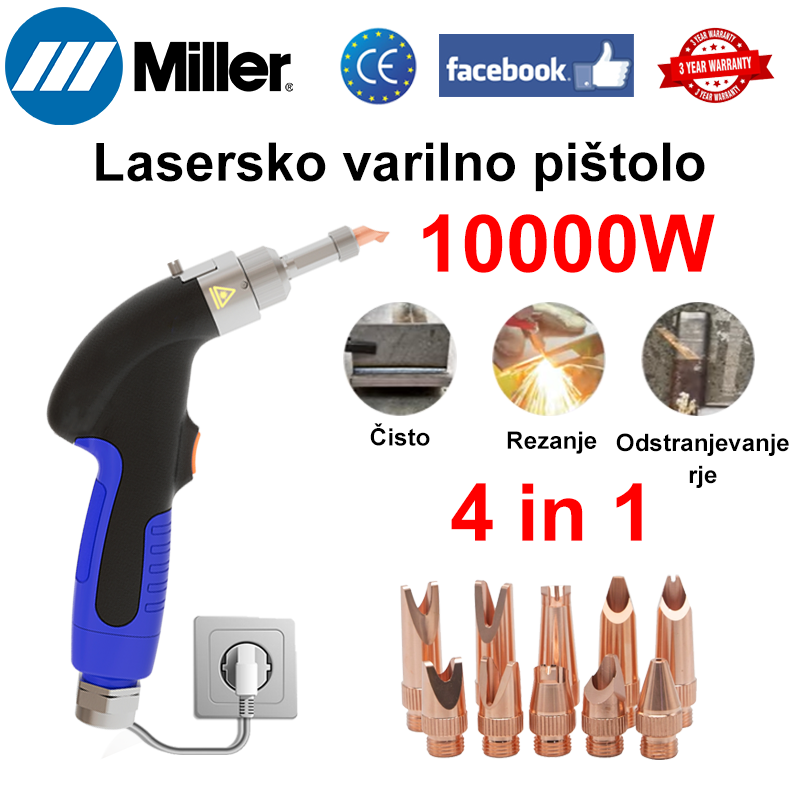 [Nova funkcija odstranjevanja rje] 10000 W večnamenska laserska varilna pištola (varjenje zlata/srebra/bakra/železa/aluminija/nerjavečega jekla), varjenje + čiščenje + odstranjevanje rje + rezanje (hitrost 20 m/min, debelina 0-30 mm)