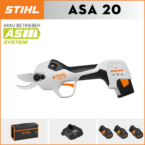 STIHL ASA20*1, litijska baterija*3, kutija za odlaganje*1, rezna glava*1, punjač*1